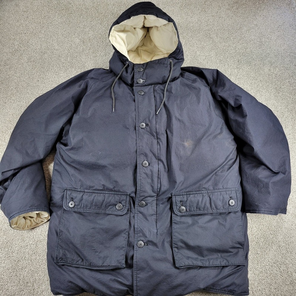 Vintage Marshall Fields Men's Puffer Jacket XL Navy Down Filled Hooded Outdoor